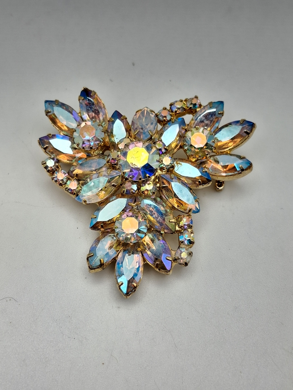 Aurora Crystal Floral Brooch - Iridescent Gold-Tone